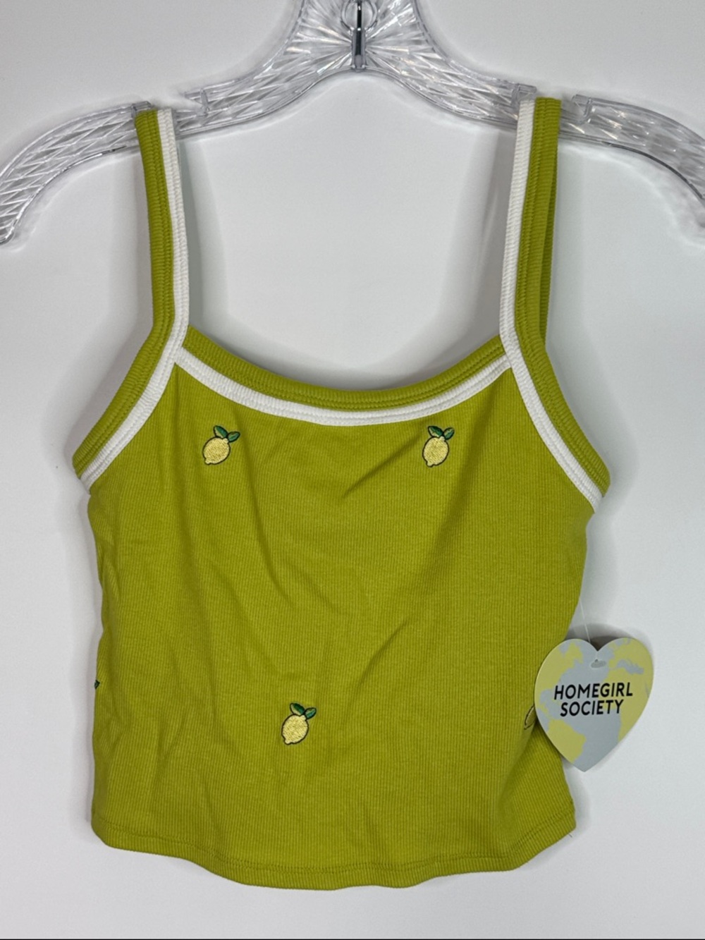 Homegirl Society Lemon Green Crop Tank Top Size Small NWT